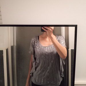 Women's gray butterfly sleeves blouse